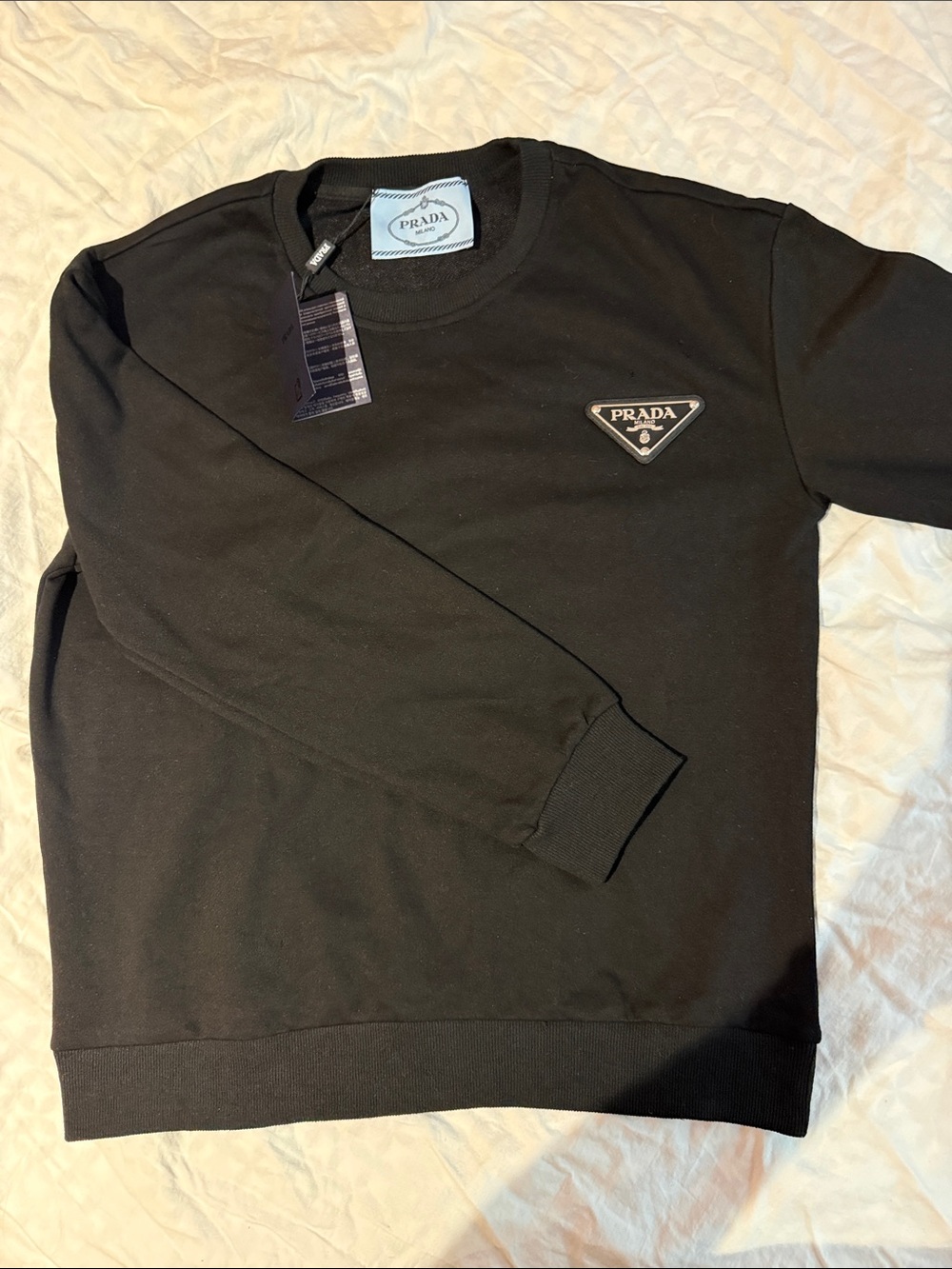 Prada Black Crewneck Sweatshirt with Logo Patch